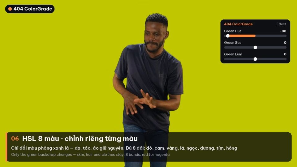 HSL: đổi riêng màu phông xanh lá, da và áo giữ nguyên / 8-band HSL