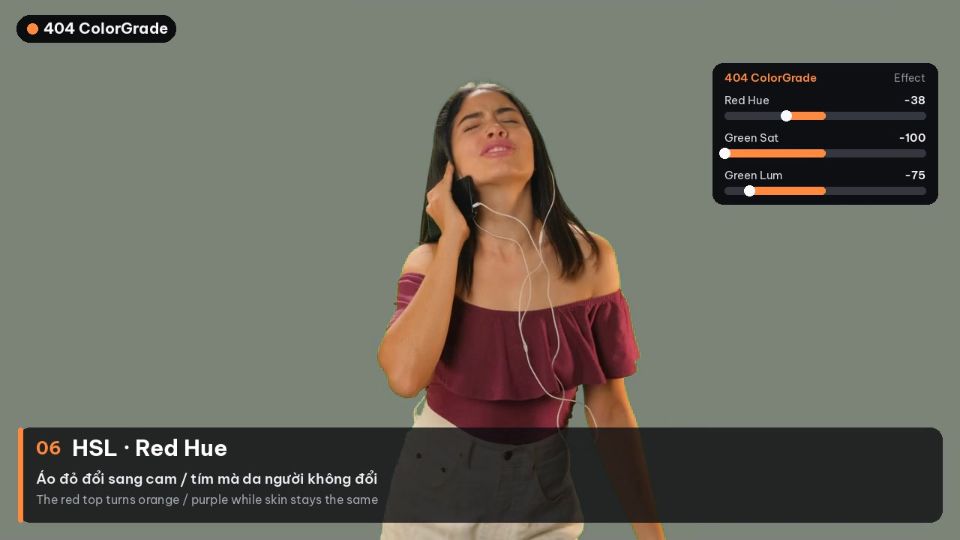 HSL Red Hue: áo đỏ đổi màu, da không đổi / Red Hue