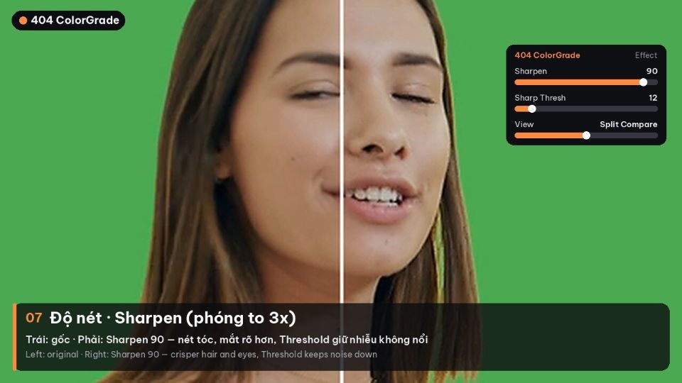 Sharpen (phóng to 3x), trái gốc / phải đã chỉnh / Sharpen close-up